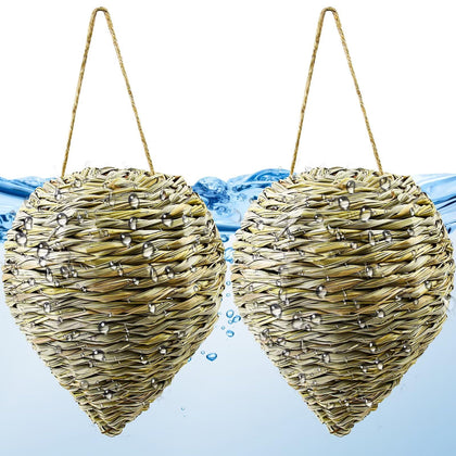 Waybas woven reed wasp nest hanging under eaves for outdoor display