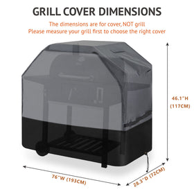 Waykea grill cover secured on grill during wind test demonstrating secure fit.