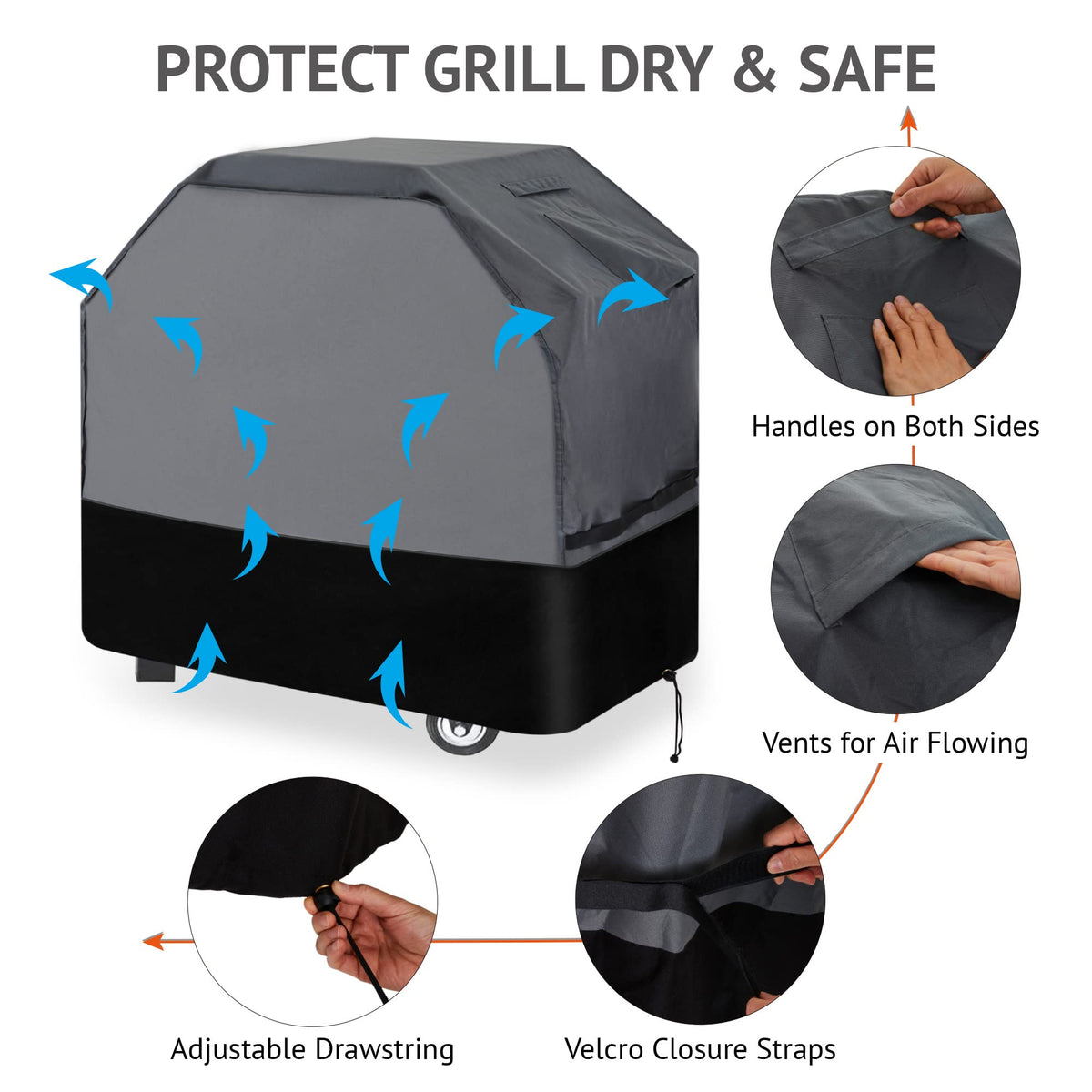 Waykea 56-inch size guide clarifies fitting options for different grills.