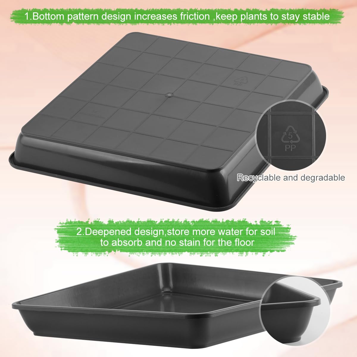 WAYNHUI square plant saucer interior pattern increases grip and stability
