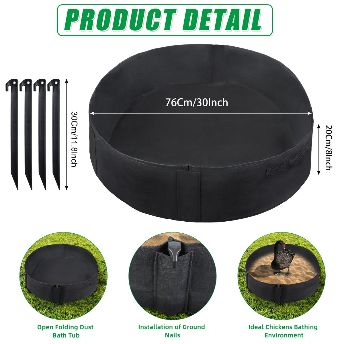 WBCBEC dust bath tub ground stakes stabilize the setup on any coop surface.