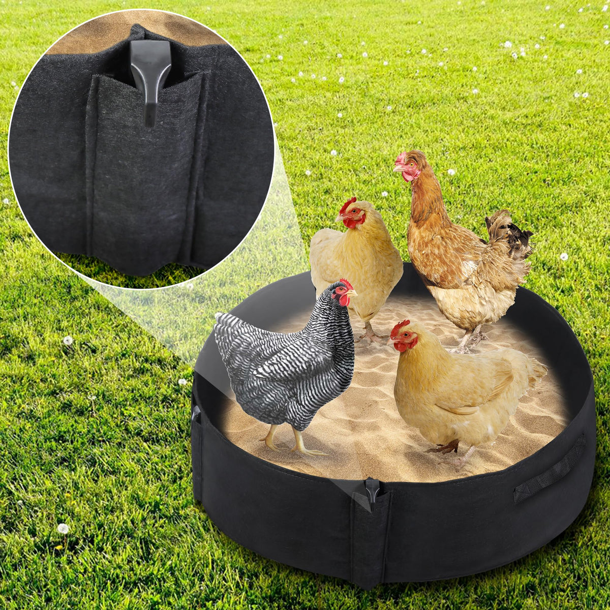 Includes four ground stakes to secure the tub during windy days.