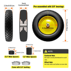 Wbuosz wheelbarrow tire assembly front view with hub and bearings