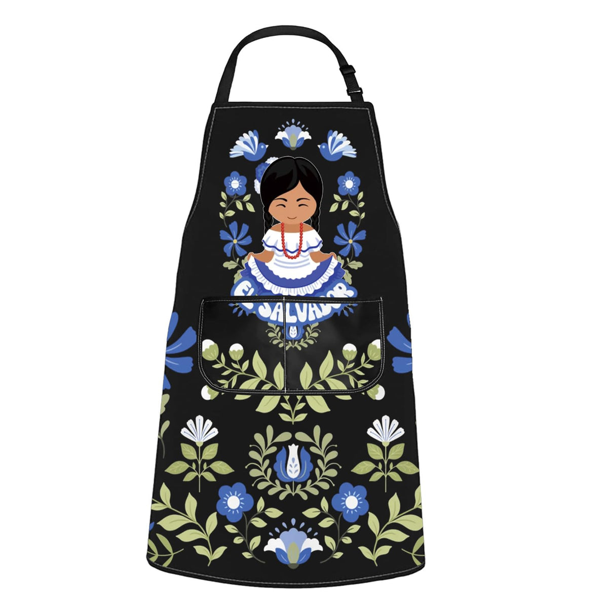 WCGXKO apron with Salvadoran floral artwork for stylish cooking