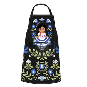 WCGXKO apron with Salvadoran floral artwork for stylish cooking