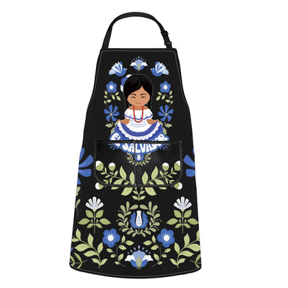 WCGXKO apron with Salvadoran floral artwork for stylish cooking