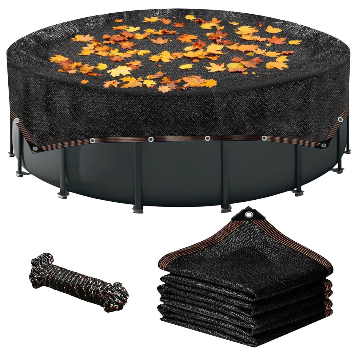 WDBG 18ft square leaf net cover shown over pool surface for debris control