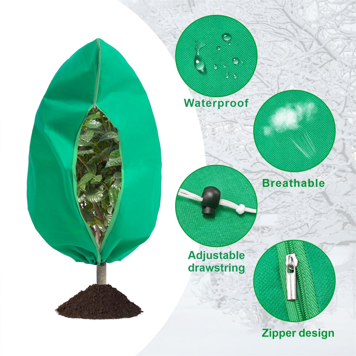 WDBG universal-fit plant cover on shrubs demonstrates versatile winter protection