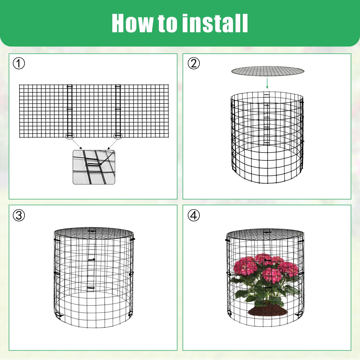 WDBG cylindrical cage assembled for vegetables and flowers.