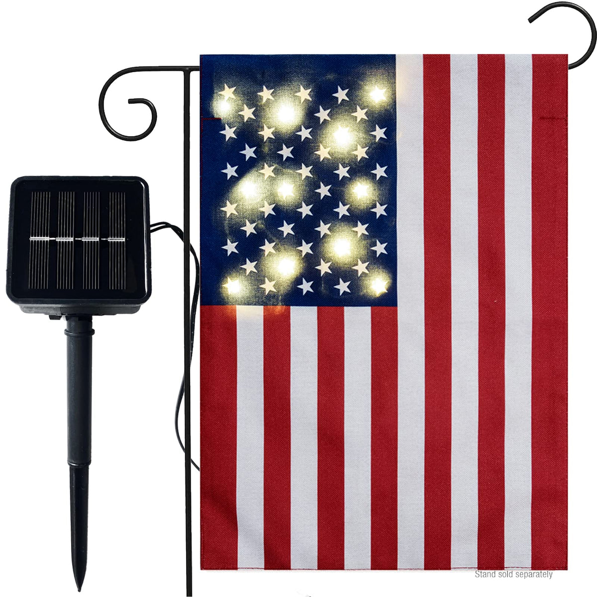 WDGG American flag yard flag with lights enhances evening visibility and festive curb appeal.