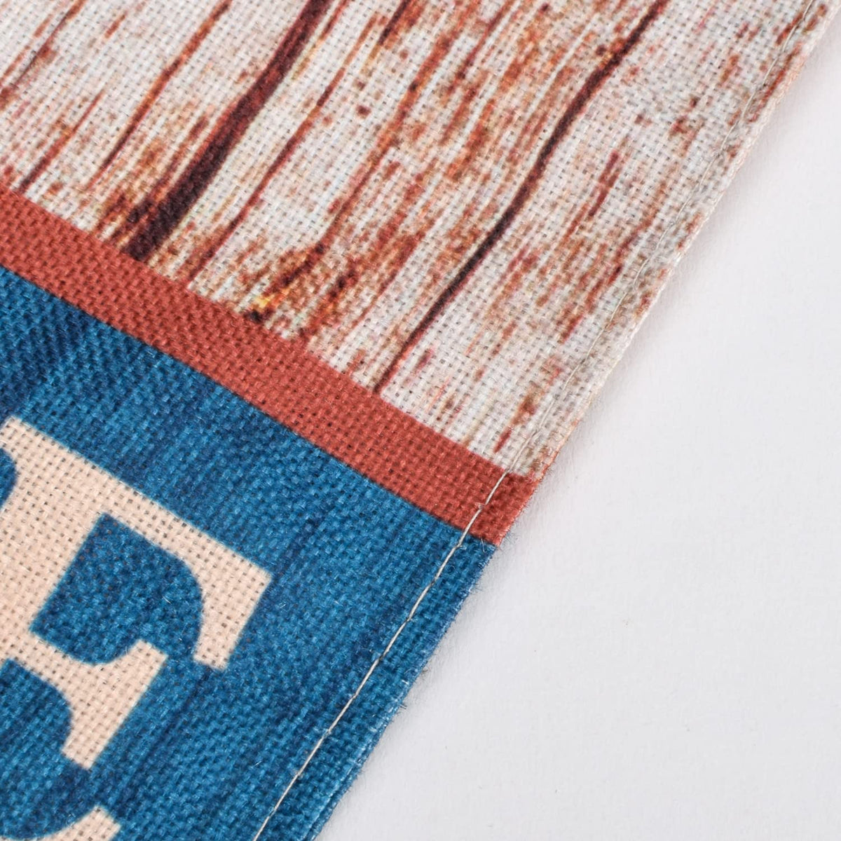 WDGG burlap welcome flag shows double-sided print with durable all-season design