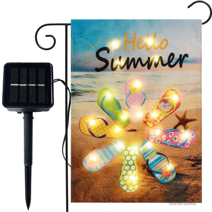 WDGG Hello Summer flip-flop flag with lights enhances nighttime yard curb appeal