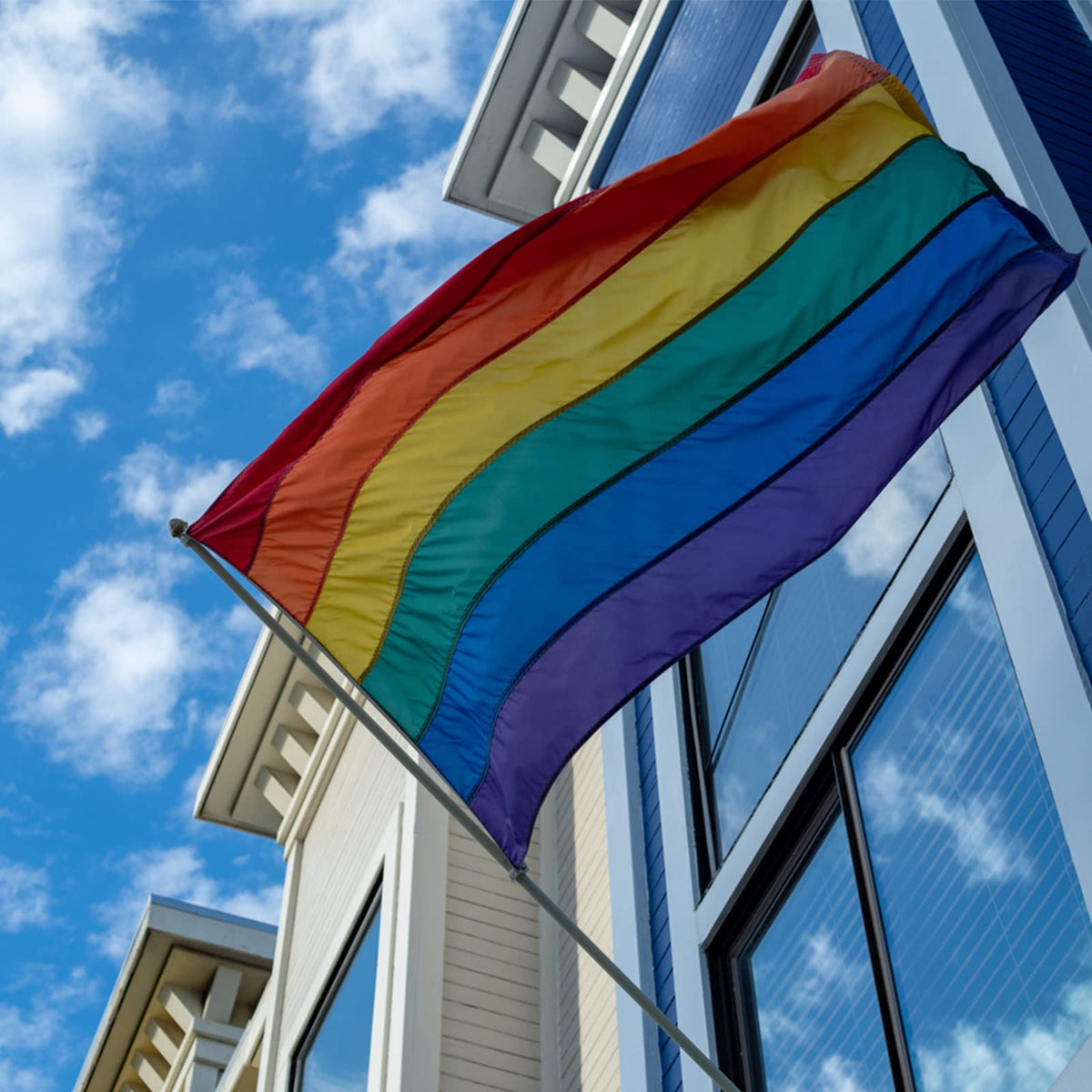 WDGG pride flag with canvas header and brass grommets for outdoor mounting