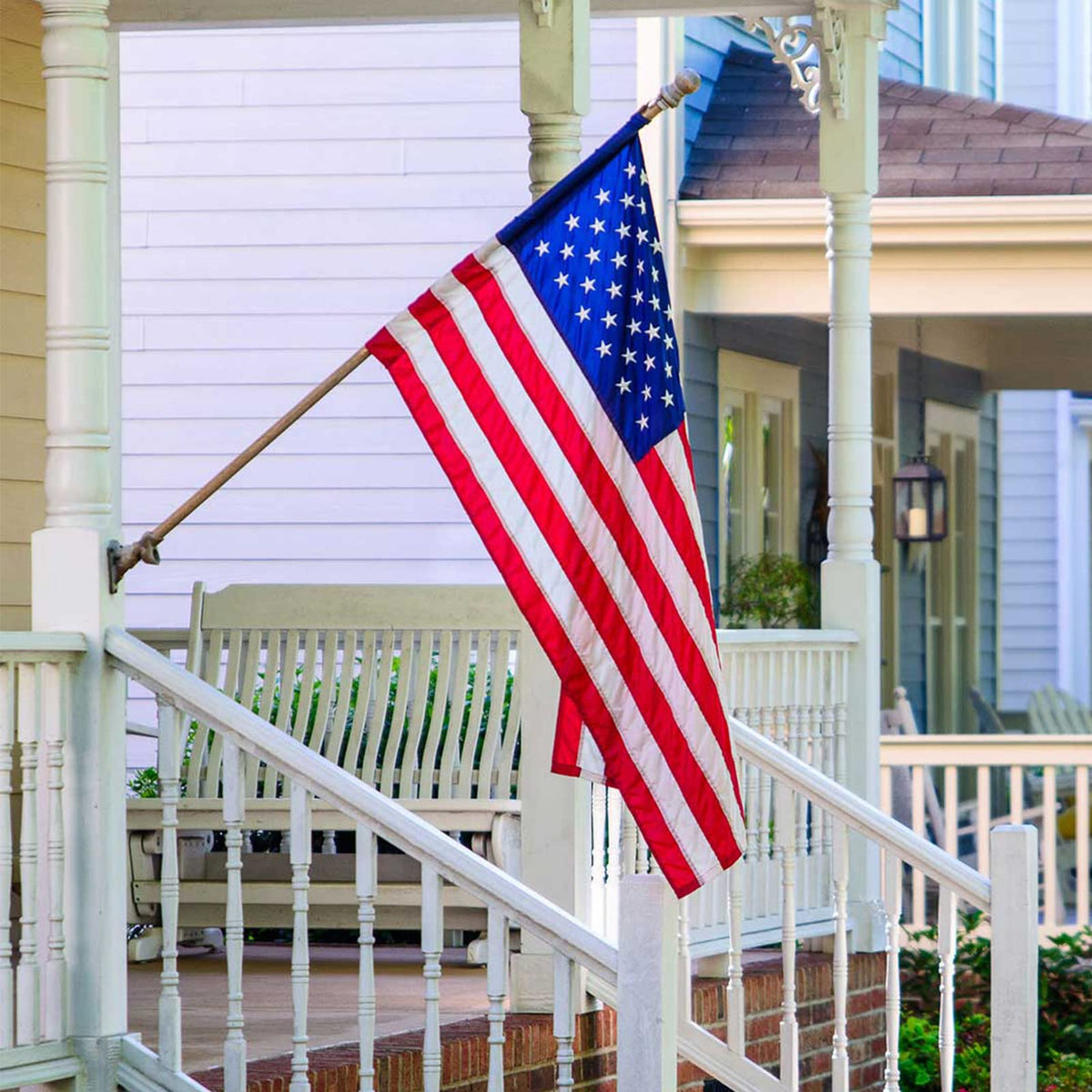 WDGG flag with sewn stripes highlights durable outdoor decor.