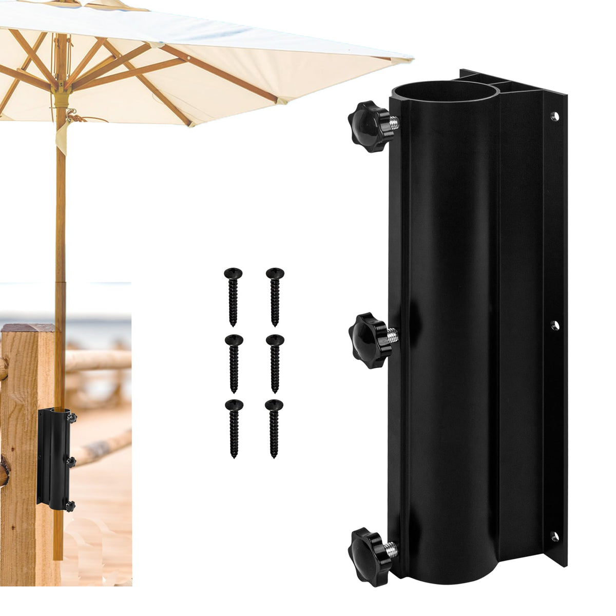 Wdwlbsm patio umbrella mount rail clamp secures railing for stable shade