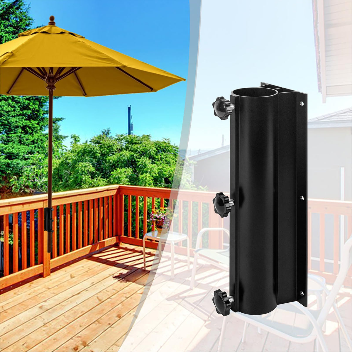 Wdwlbsm umbrella mount creates shaded comfort on docks, patios, or balconies