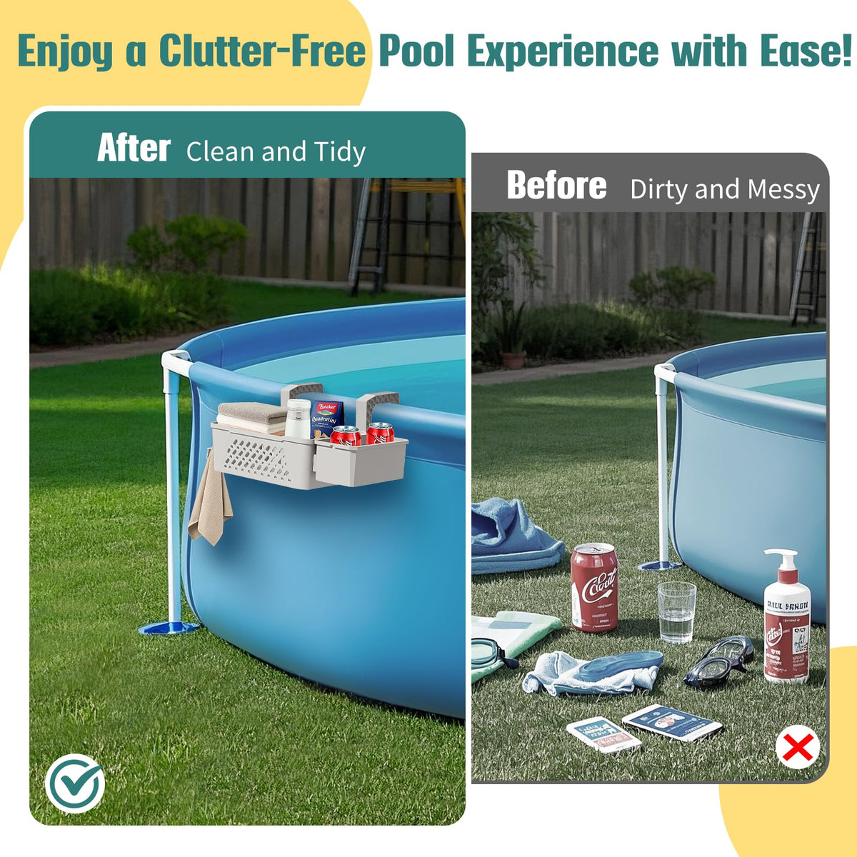 WDZREE poolside storage basket reinforced with heavy-duty support bars for stability