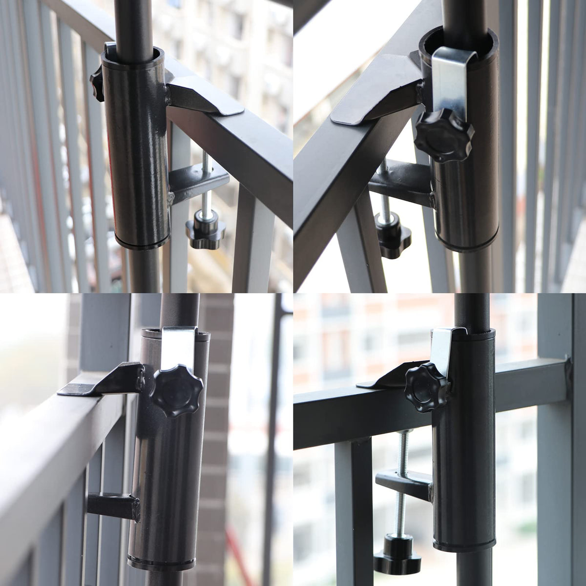 weallbuy patio umbrella holder clamp attached to a railing for patio shade