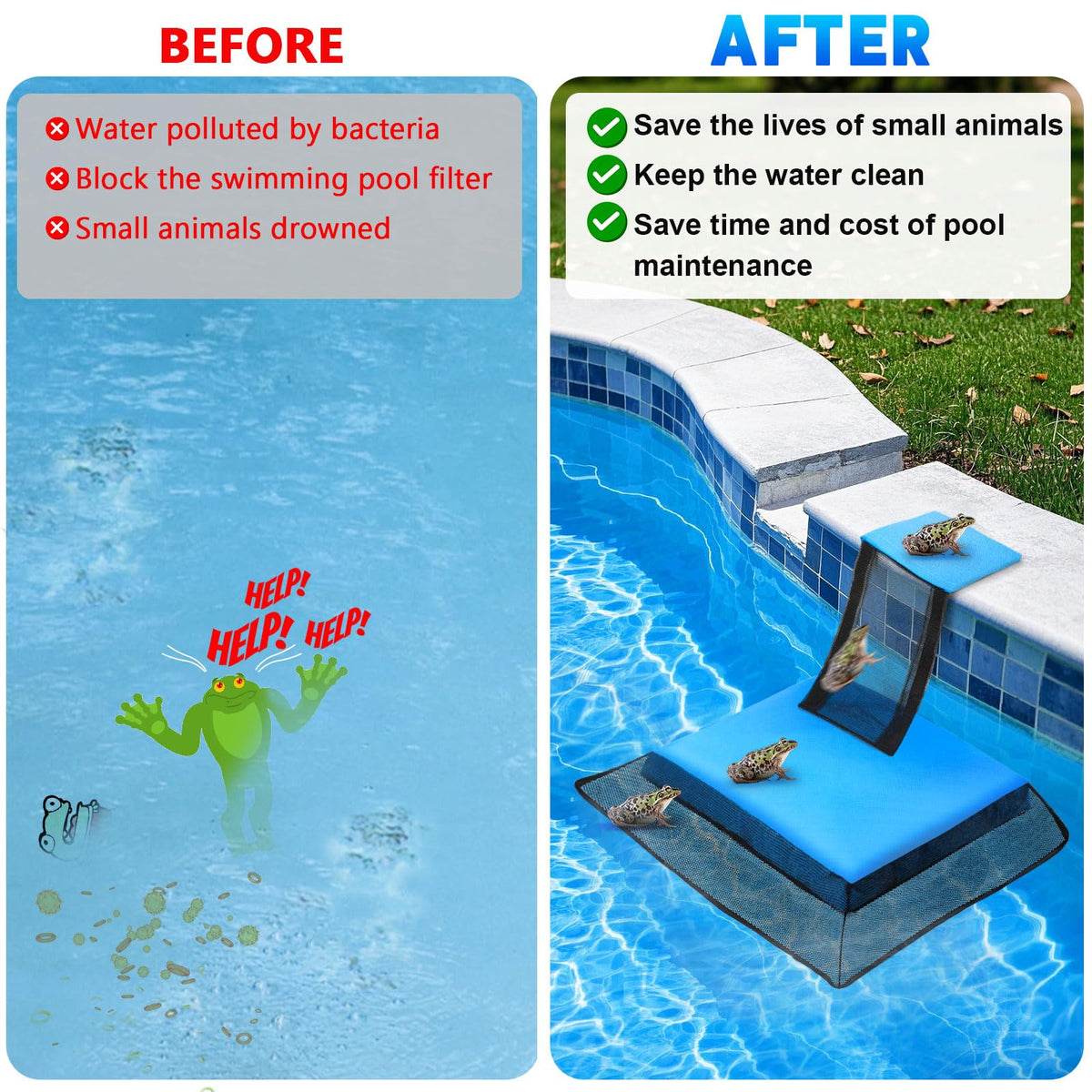 Weallere blue pool escape ramp with inflatable mats for quick exits