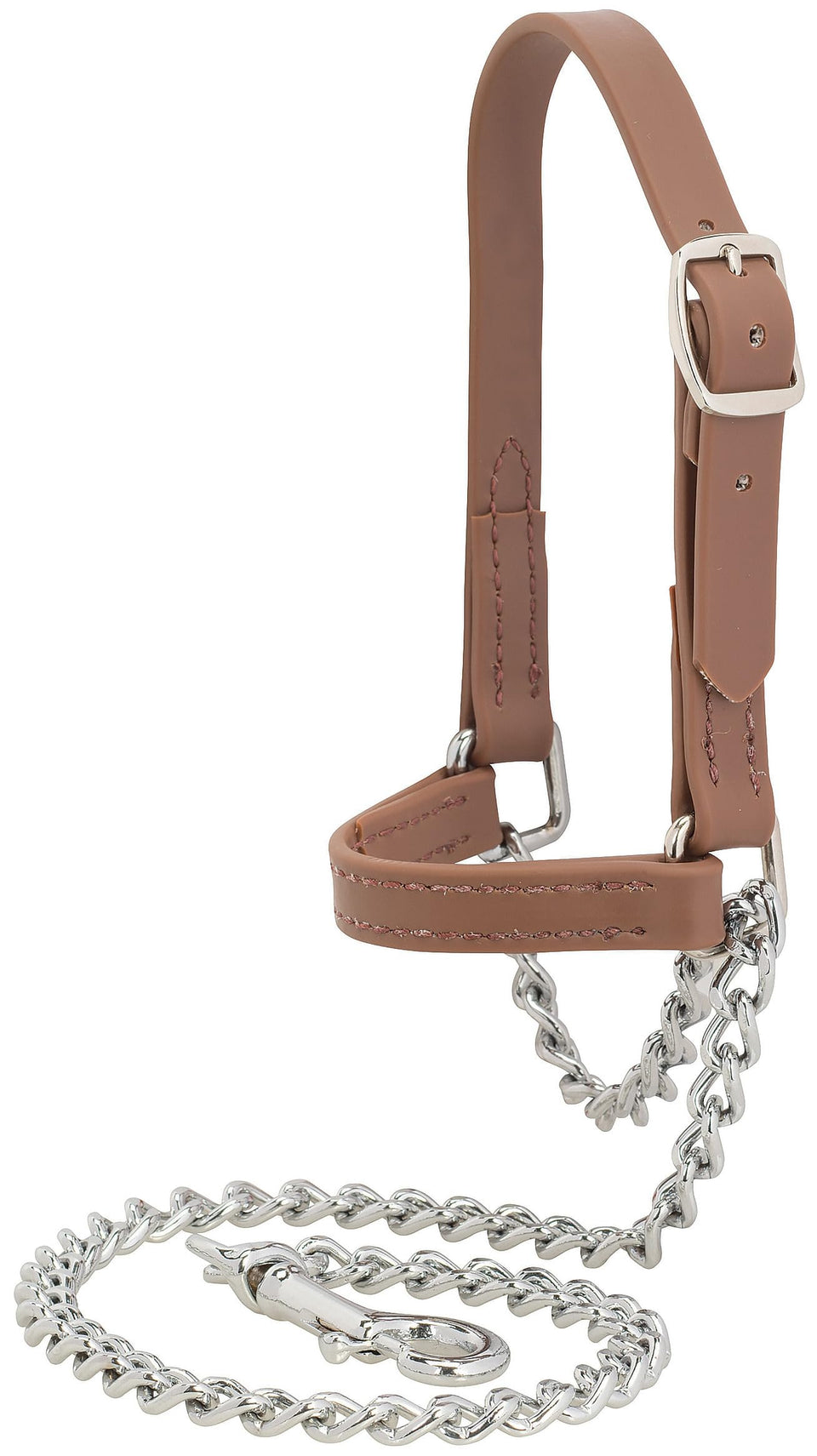 Weaver Leather Livestock adjustable Brahma Webb goat halter front view showing secure fit and easy lead attachment