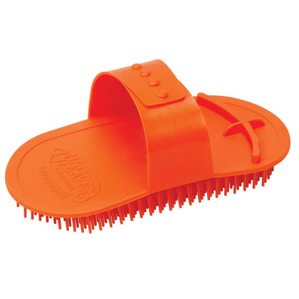 Weaver Leather Livestock Massage Brush orange front view for grooming thick coats.
