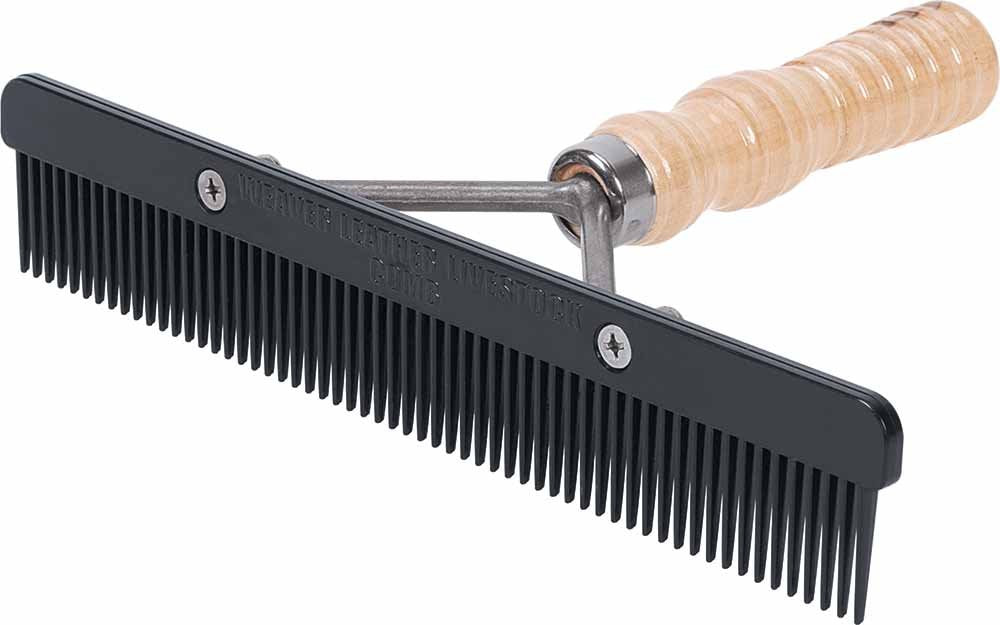 Weaver Leather show comb with wood handle and replaceable blade for gentle cattle grooming