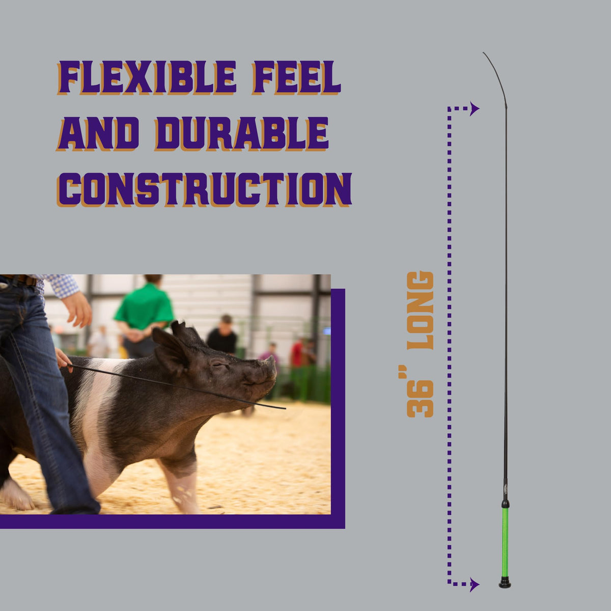 Weaver Livestock basic pig whip features a durable leather shaft for reliable control.
