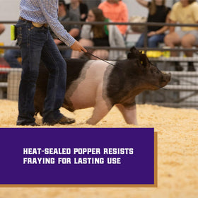 Weaver Livestock lime green popper whip delivers a crisp cue for showmanship.