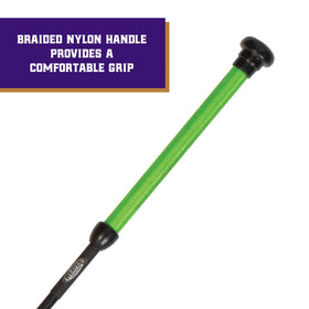 Weaver Livestock pig whip with braided nylon handle for comfortable grip during training and ring use.