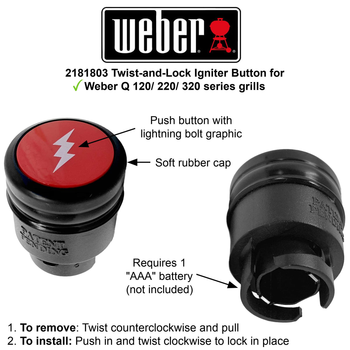 Weber 2181803 igniter button on grill for easy start-up