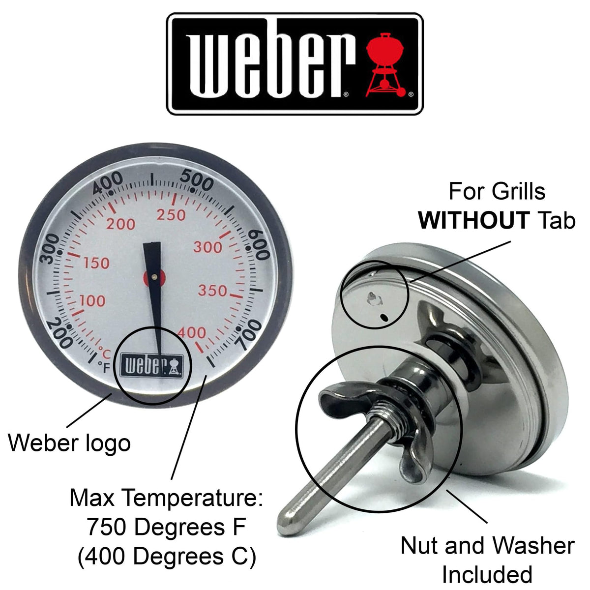 Weber 60393 thermometer dial with 2-3/8 inch readout for clear temps
