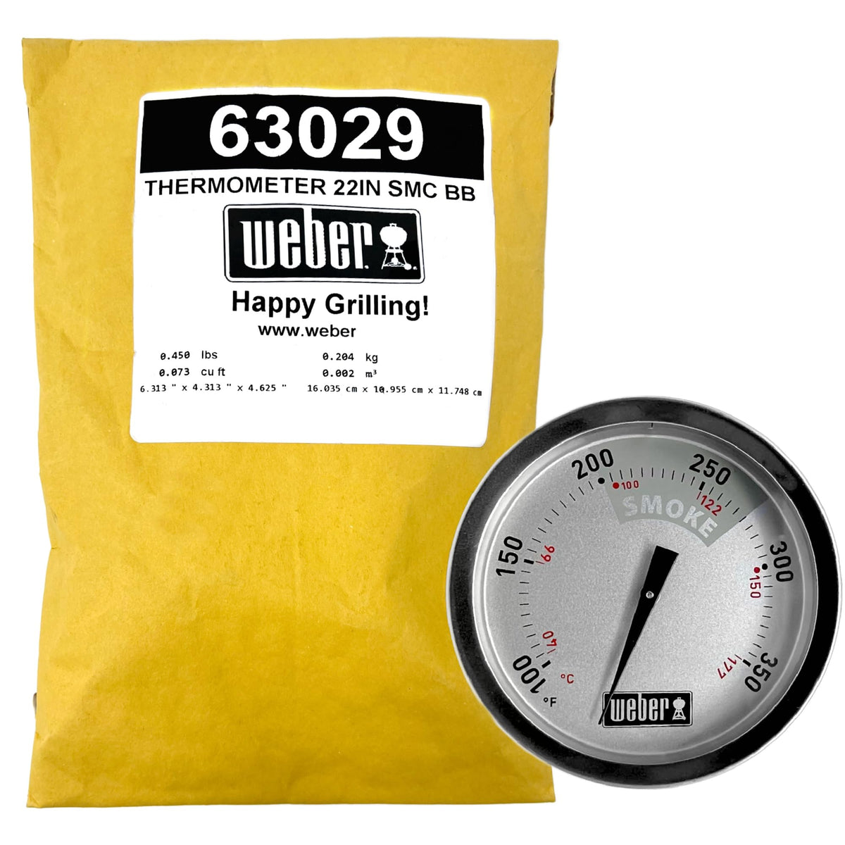 Weber 63029 temperature gauge on a 22.5-inch Smokey Mountain Cooker for precise monitoring