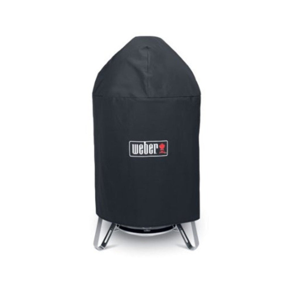 Weber 97201 vinyl cover protects the 18.5-inch Smokey Mountain Cooker from rain and dust