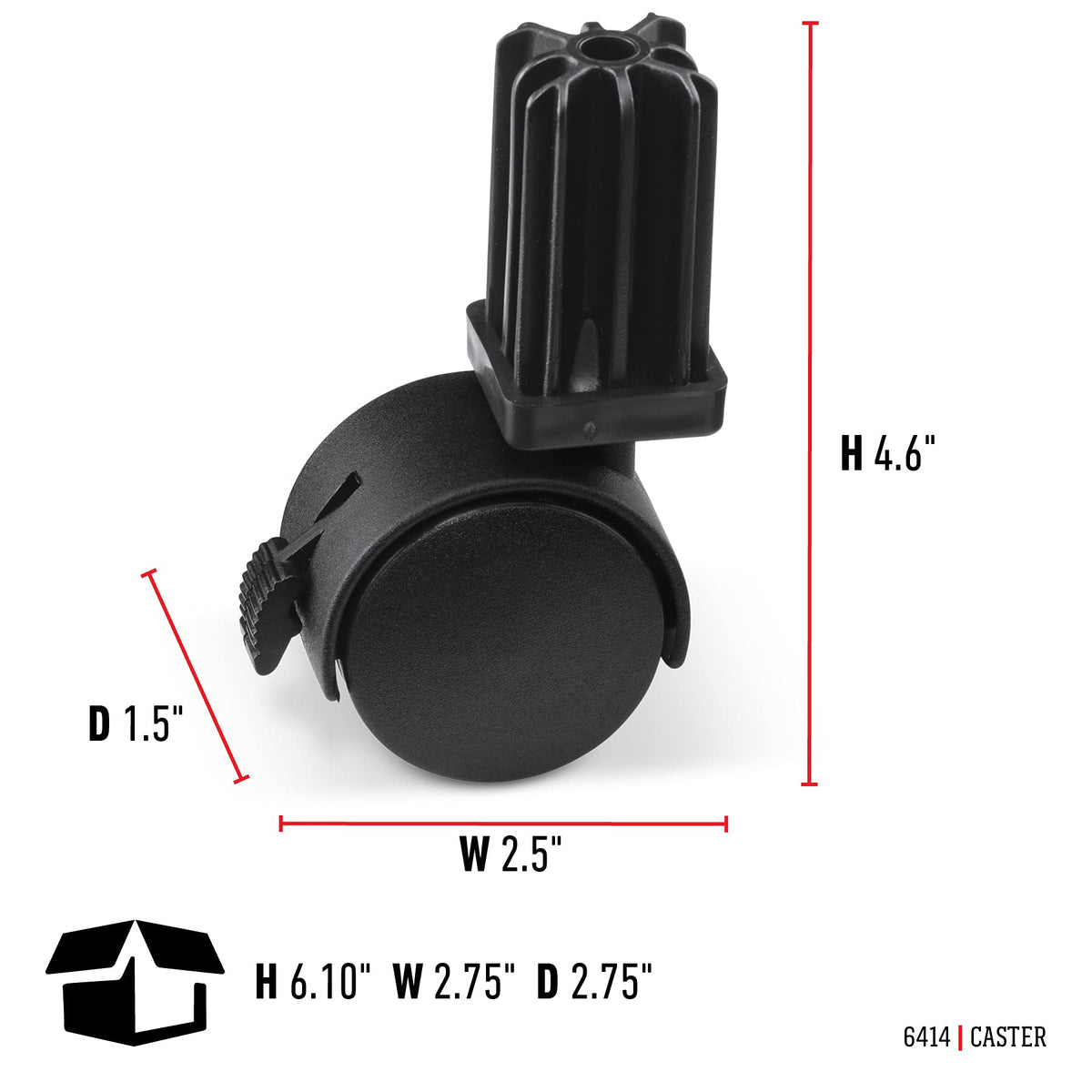 Weber caster dimensions 4.6H x 1.5W x 2.5D for fit verification