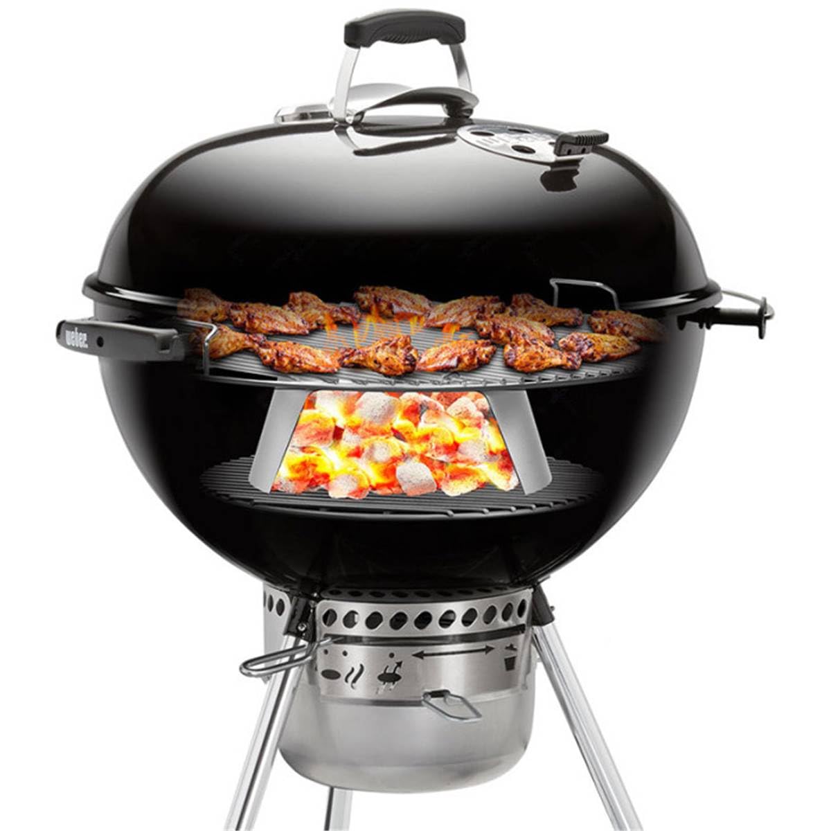 Weber Charcoal Heat Controller diffuser ring expanding indirect cooking space on a 22-inch grate.