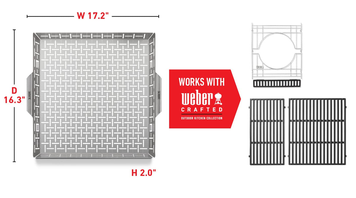 Weber Crafted Roasting Basket replaces the right-side grate for roasting.