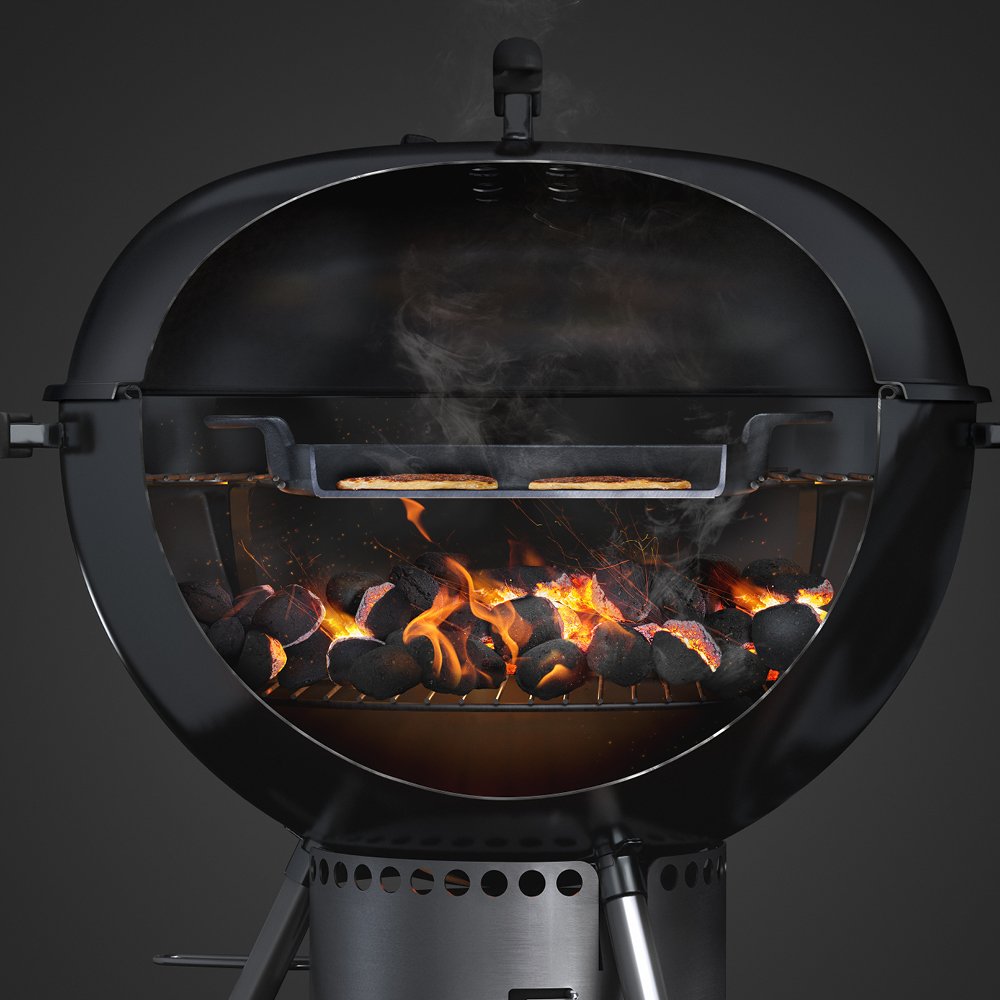 Weber Gourmet BBQ Griddle fits 12-inch Weber charcoal grills for compact setups.