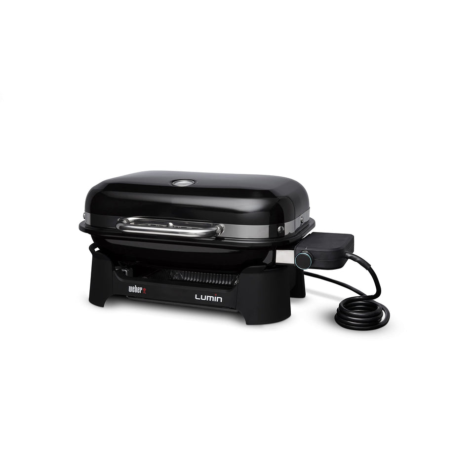 Weber Lumin Compact grill front view for space-saving patio use.