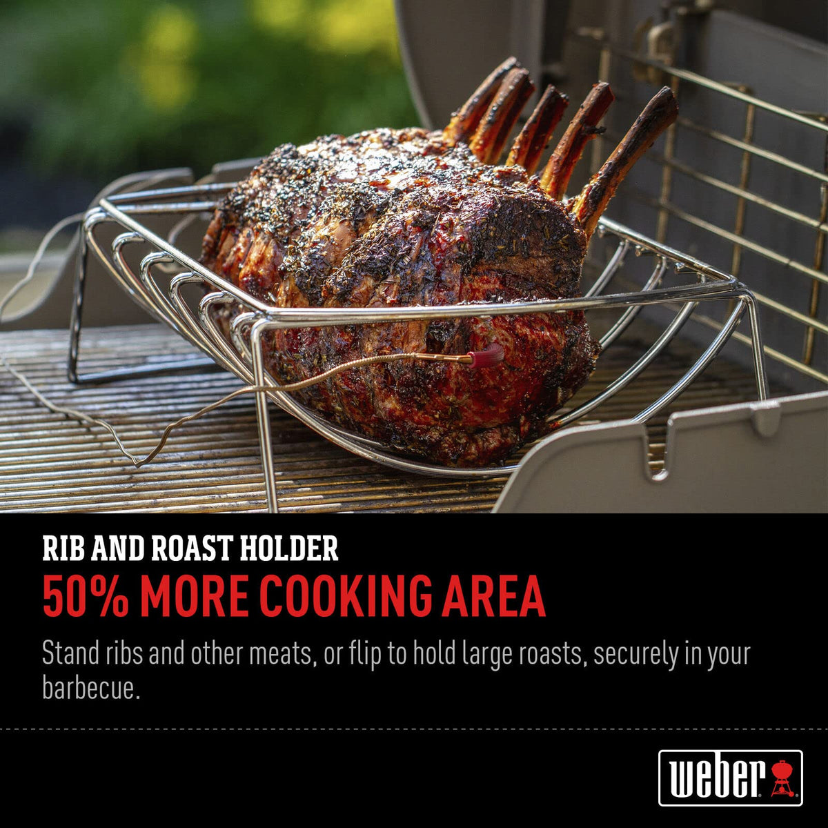 Weber Original Rib & Roast Holder is dishwasher-safe for easy cleanup.