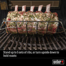 Weber Original Rib & Roast Holder in plated steel ensures sturdy, durable cooking.