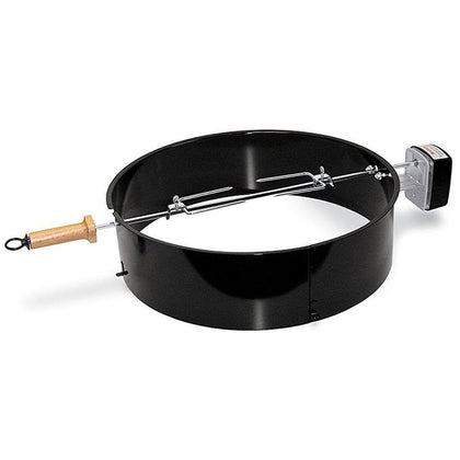 Weber rotisserie kit with spit and motor on a 22-inch kettle for even roasting