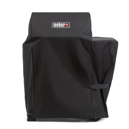 Weber Searwood 600 pellet grill cover on grill provides weather protection and durability.