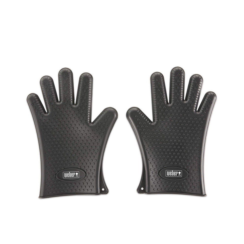 Weber silicone grilling gloves black pair, heat resistant up to 400°F for safe handling