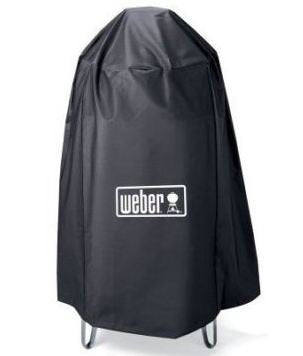 Weber 22.5-inch smoker cover protecting the grill from rain and dust