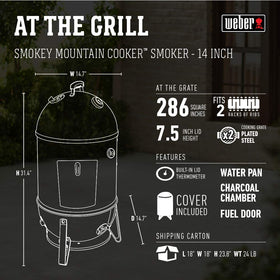 Weber Smokey Mountain 14-inch center section supports consistent heat.
