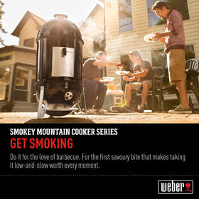 Weber Smokey Mountain 14-inch dual cooking grates for multitasking.