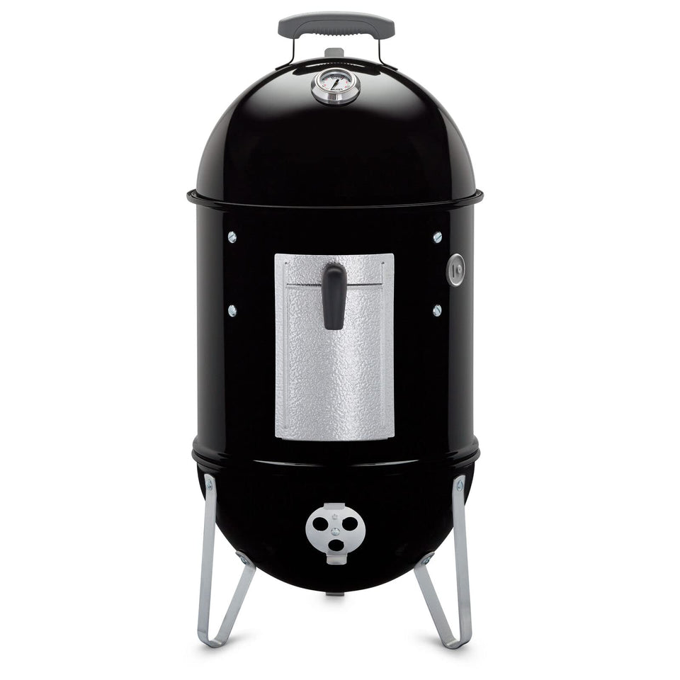 Weber Smokey Mountain 14-inch lid porcelain-enameled for durable heat retention.