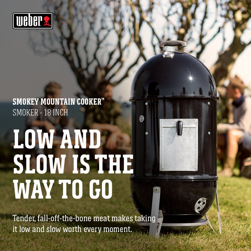 Weber Smokey Mountain dual grates support smoking multiple items at once.