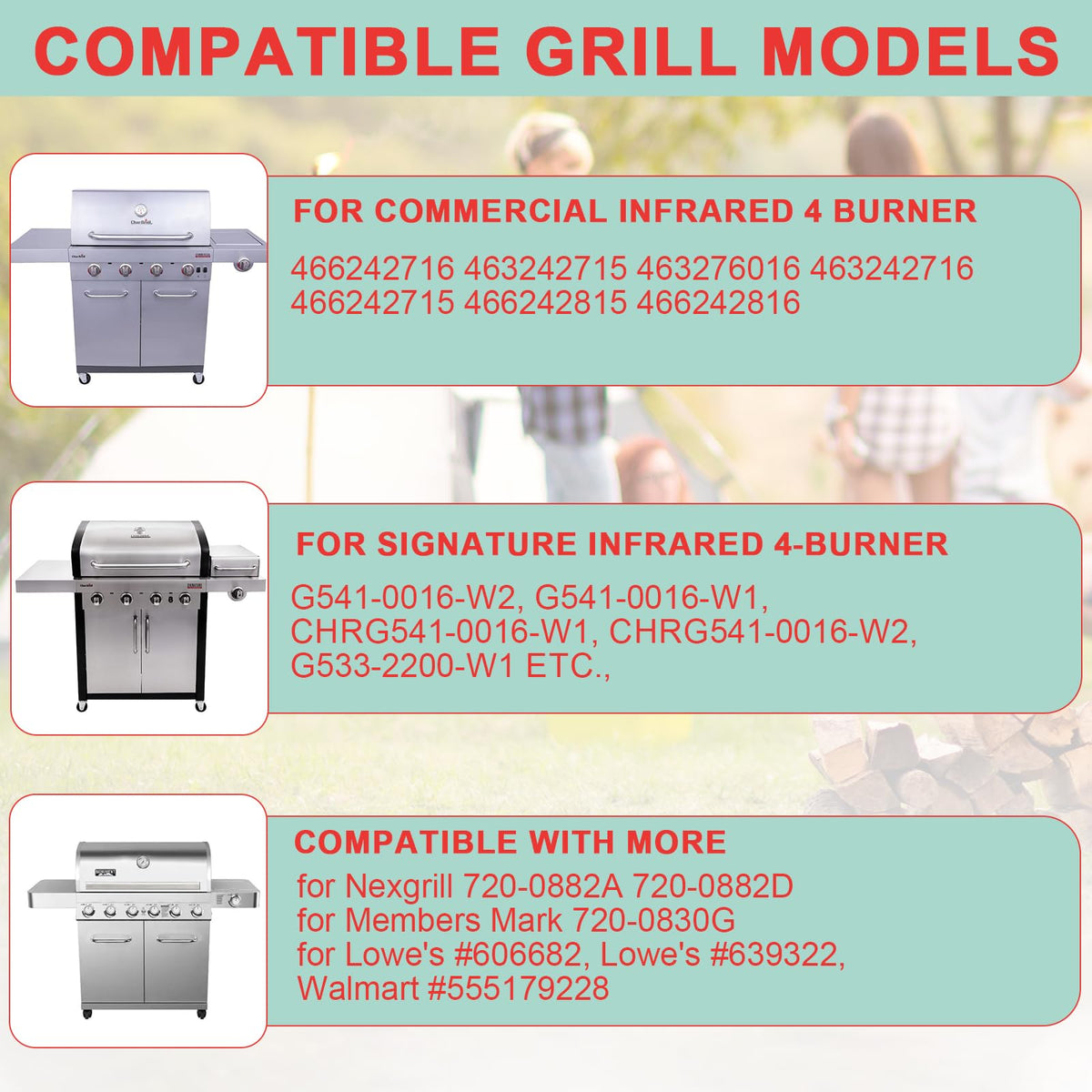 WEBROIL replacement parts fit Char-Broil TRU-Infrared 4-burner models.