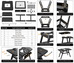 WEBROIL grill stand dimensions guide illustrating size and capacity
